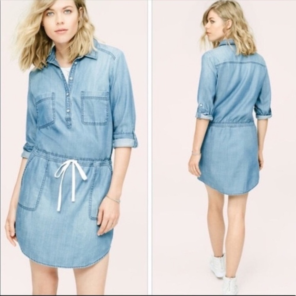 Drawstring waist denim shirtdress